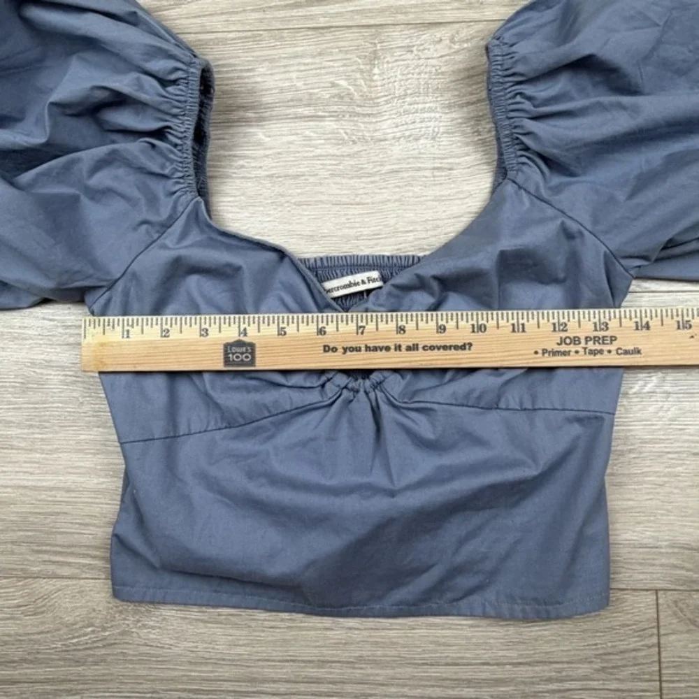 Abercrombie & Fitch Blue Puff Sleeve Ruched Crop Blouse Bella Swan Size XS